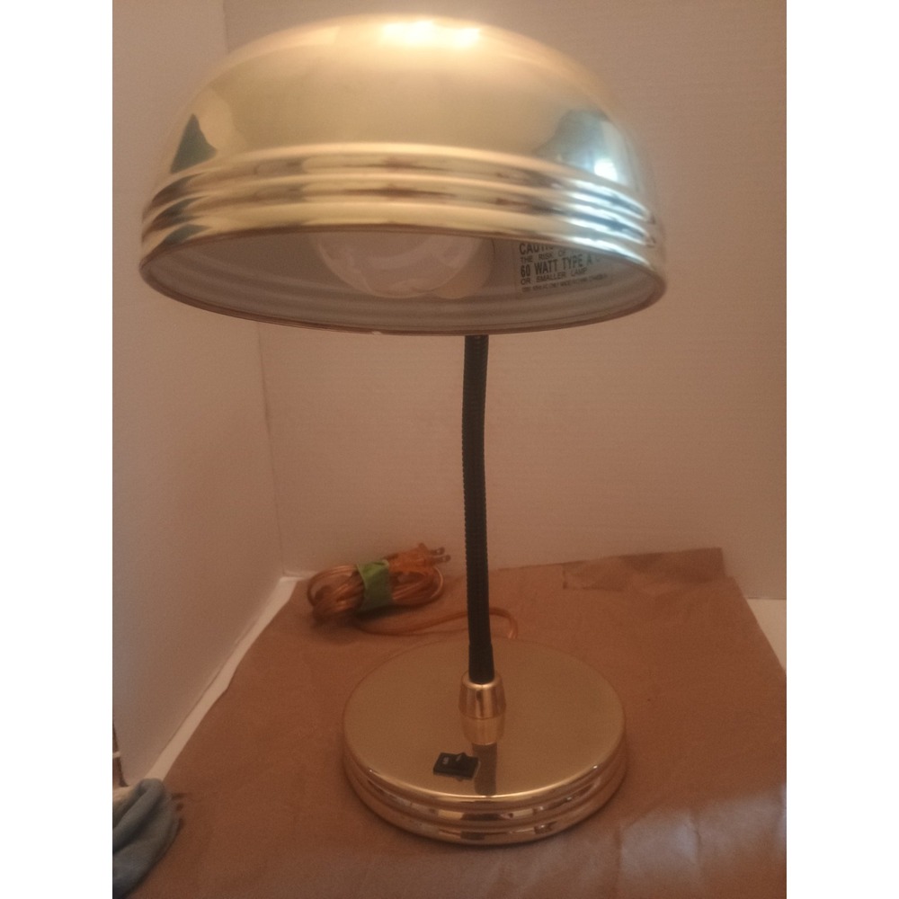 MCM 80'S Gold Brass Black Gooseneck Helo Leuchten Style Cheyenne Table Desk Lamp